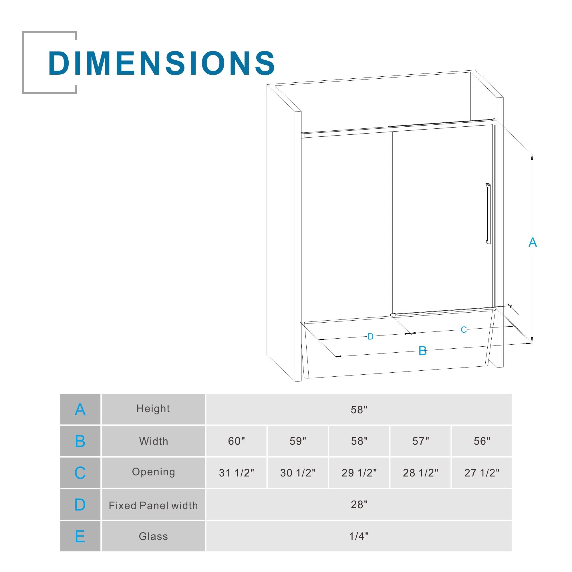 Semi Frameless Tub Sliding Shower Door