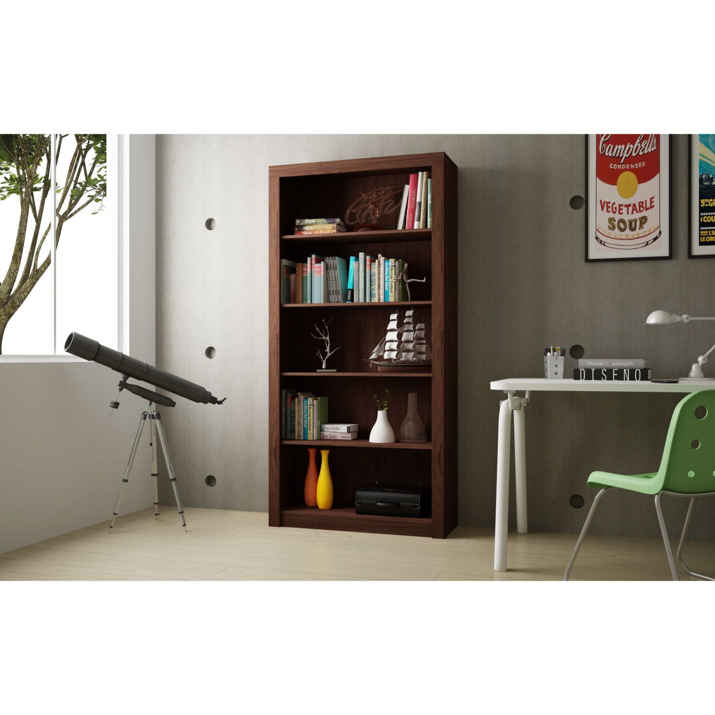 Olinda - Modern 5 Shelf Open Bookcase