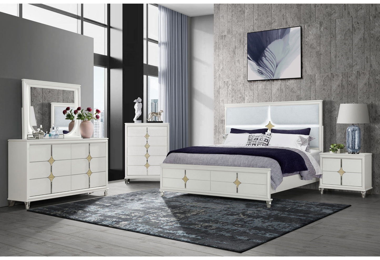 ORION - 4 Piece King Bedroom Set (King Bed, Dresser, Mirror And Nightstand) - Gold