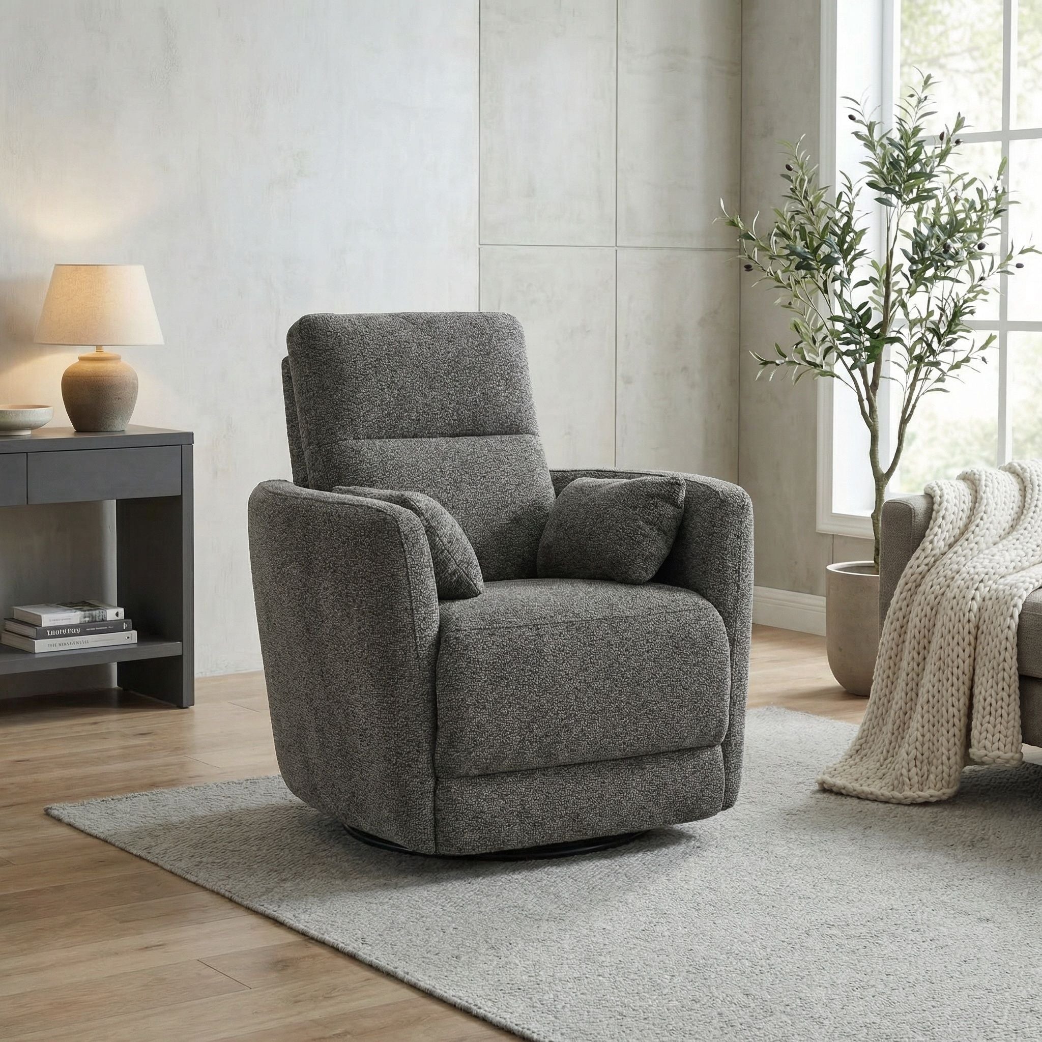 Milan - Swivel Recliner With Manual Footrest - Gray