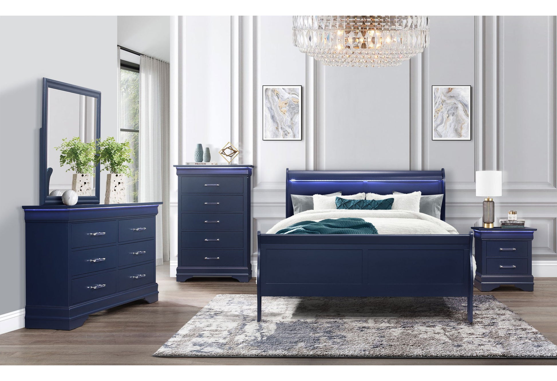 blue dresser and nightstand set Amazon.com: Joaxswe 24" Wide Farmhouse Night Stand,Large,Navy for Bedroom, Wood Bed Side Table Chest of Drawers : Home & Kitchen full extension and soft close drawers Moody blue vintage mid century