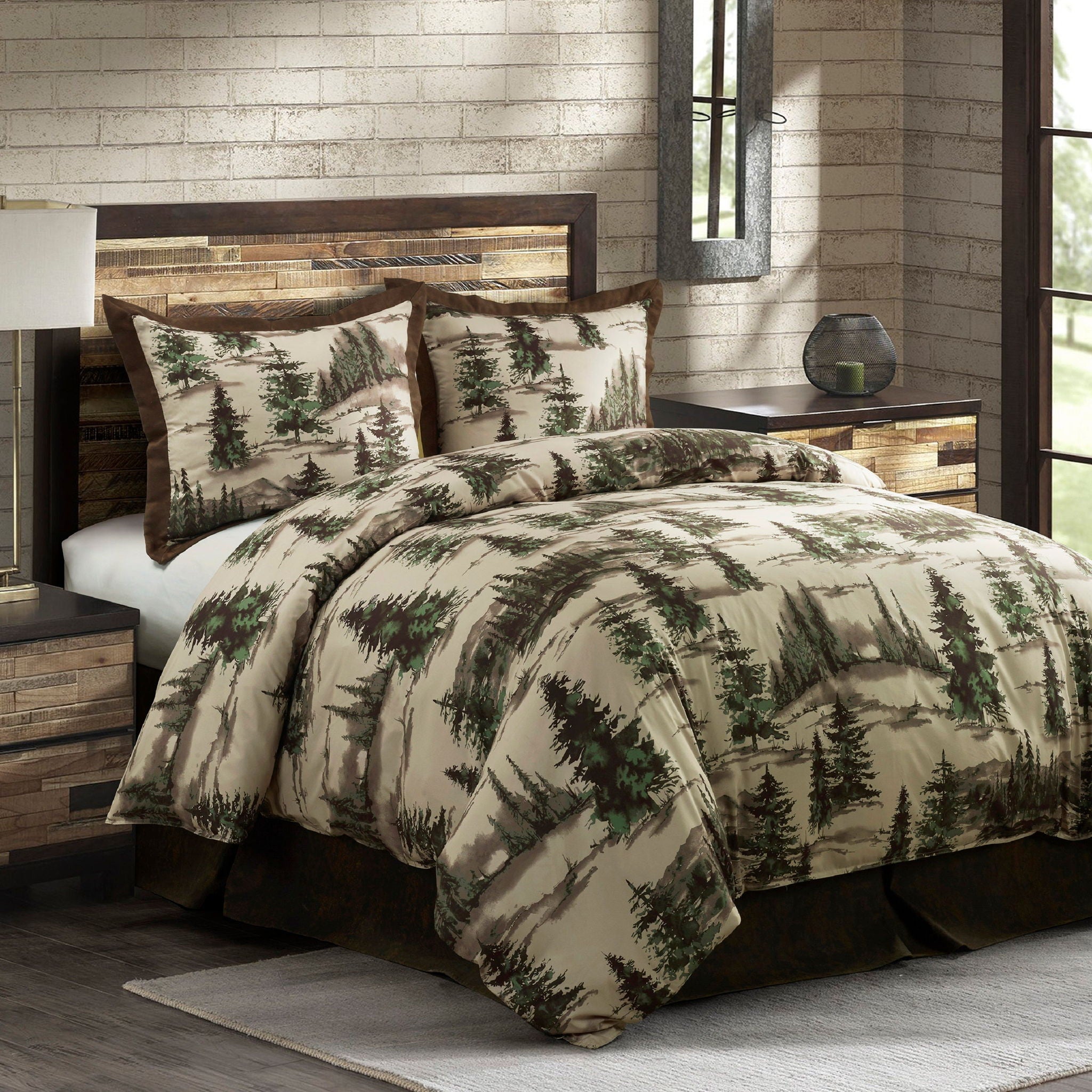 Joshua - Queen Comforter Set (Set of 3) - Brown / Green / Cream