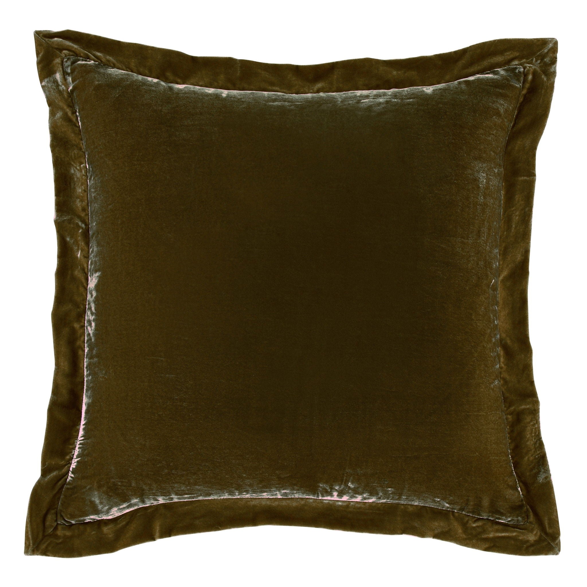 Stella - Faux Silk Velvet Flanged Euro Sham - Green Ochre