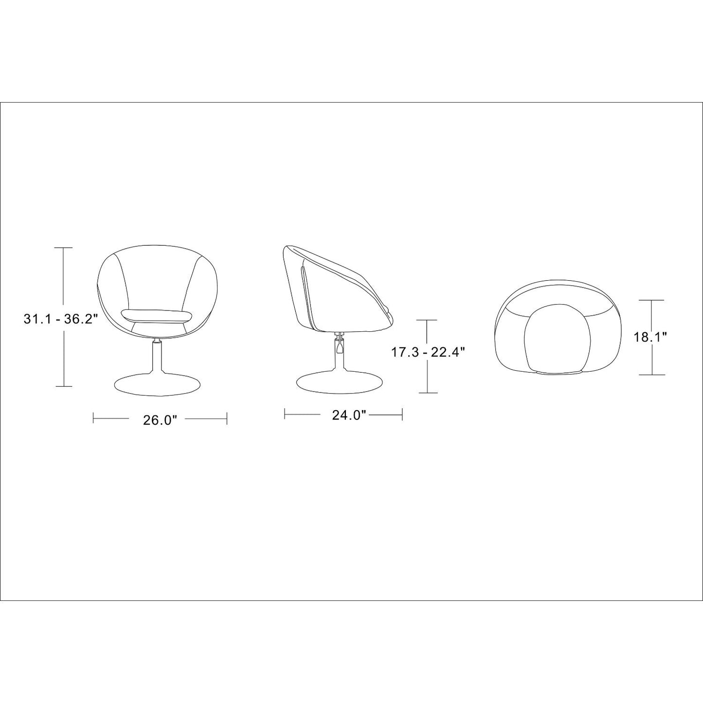 Upholstered Swivel Lounge Chair & Adjustable Height - Orange