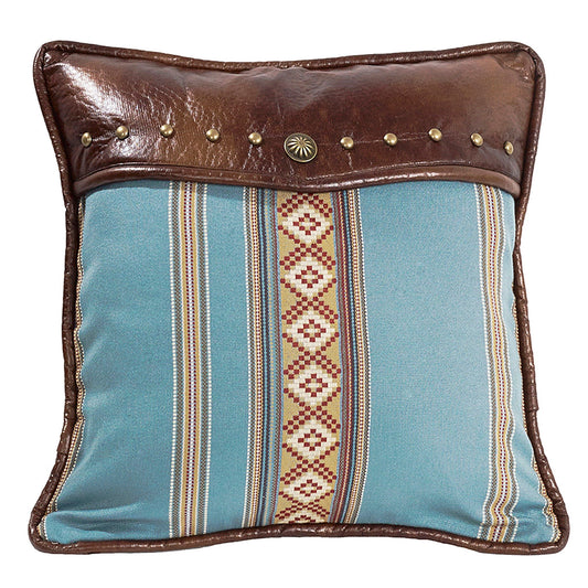 Ruidoso - Turquoise Diamond Studded Leather Throw Pillow - Blue / Brown