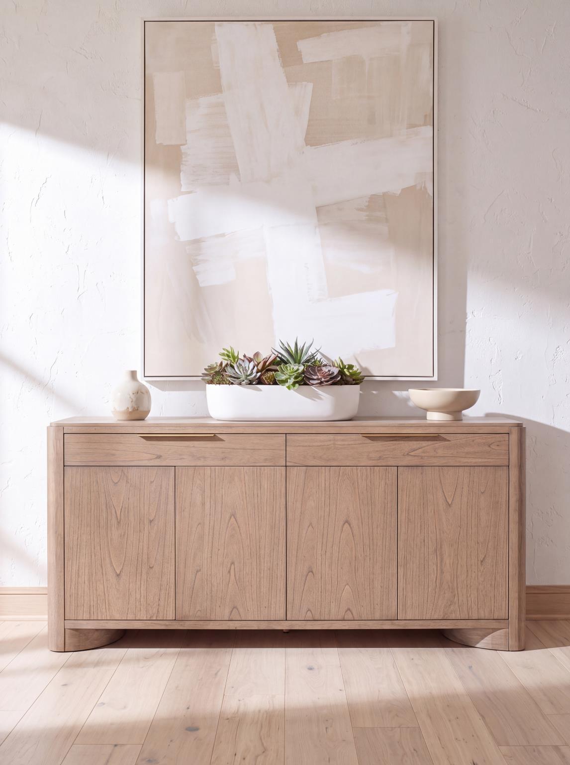 Alden - Credenza (2 Drawers, Silverware Tray In RSF Drawer, 4 Doors, 2 Adjustable Shelves) - Stonewashed