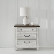 River Place - 3 Drawer Nightstand With Charging Station - Riverstone White & Tobacco