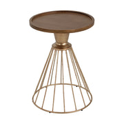 Hollow - Edge Retro Art Pine Side Table With Antique And Natural Color, Iron And Pine Construction - Antique Gold / Natural