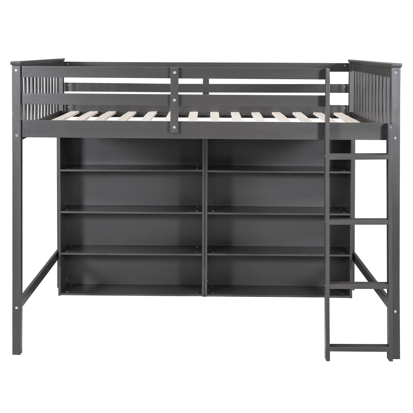 Loft Bed With 8 Open Storage Shelves And Built In Ladder