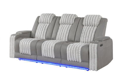 U8000 - Power Reclining Sofa With Power Headrest, Dropdown Table With Wood Trim & Reading Light & LED Light - Gray