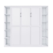 Queen Murphy Bed With Storage Cabinet, Foldable Wall Bed For Bedrooms - White
