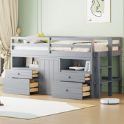 Loft Bed With 4 Drawers, Underneath Cabinet And Shelves