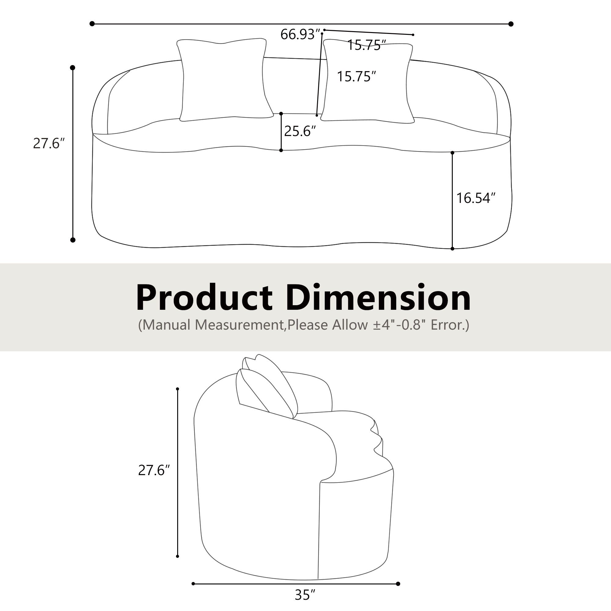 Curved Loveseat Sofa With Round Armrest