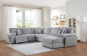 U260 - Corduroy Power Reclining 4 Piece Sectional With 2 Wireless Charger - Gray