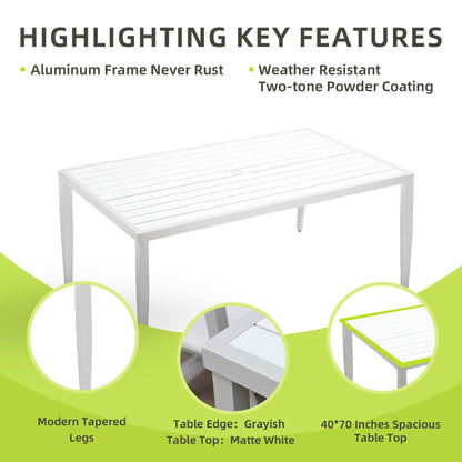 Outdoor Patio Dining Table With Tapered Feet & Umbrella Hole