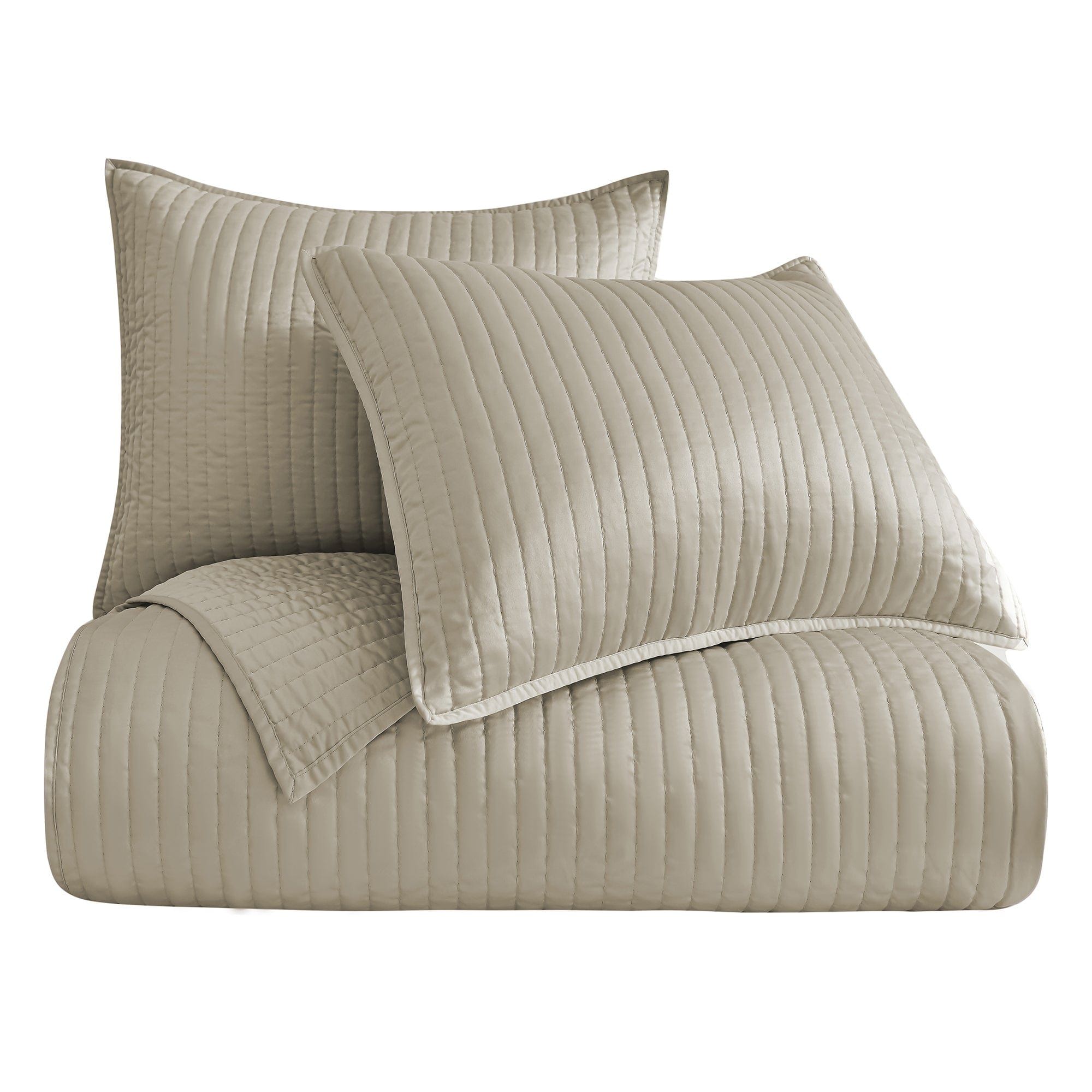 Satin Channel - Twin Quilt Set (Set of 2) - Taupe
