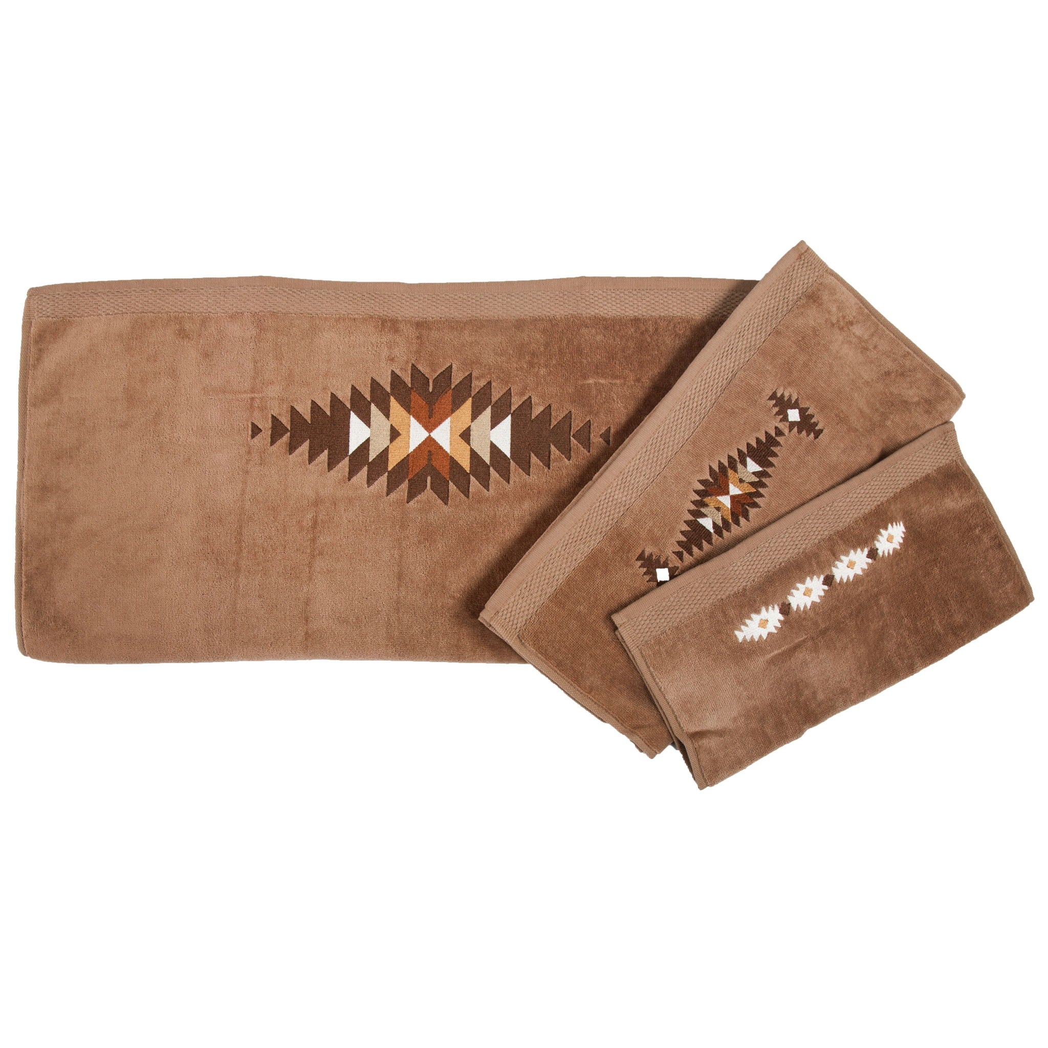 Yosemite - Embroidered Towel Set (Set of 3), 2 Per Carton - Mocha