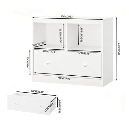 Toy Storage Organizer With Large Drawer And Low Bookshelf For Nursery & Playroom - White