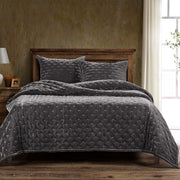 Stella - King Faux Silk Velvet Pintuck Quilt - Dark Slate