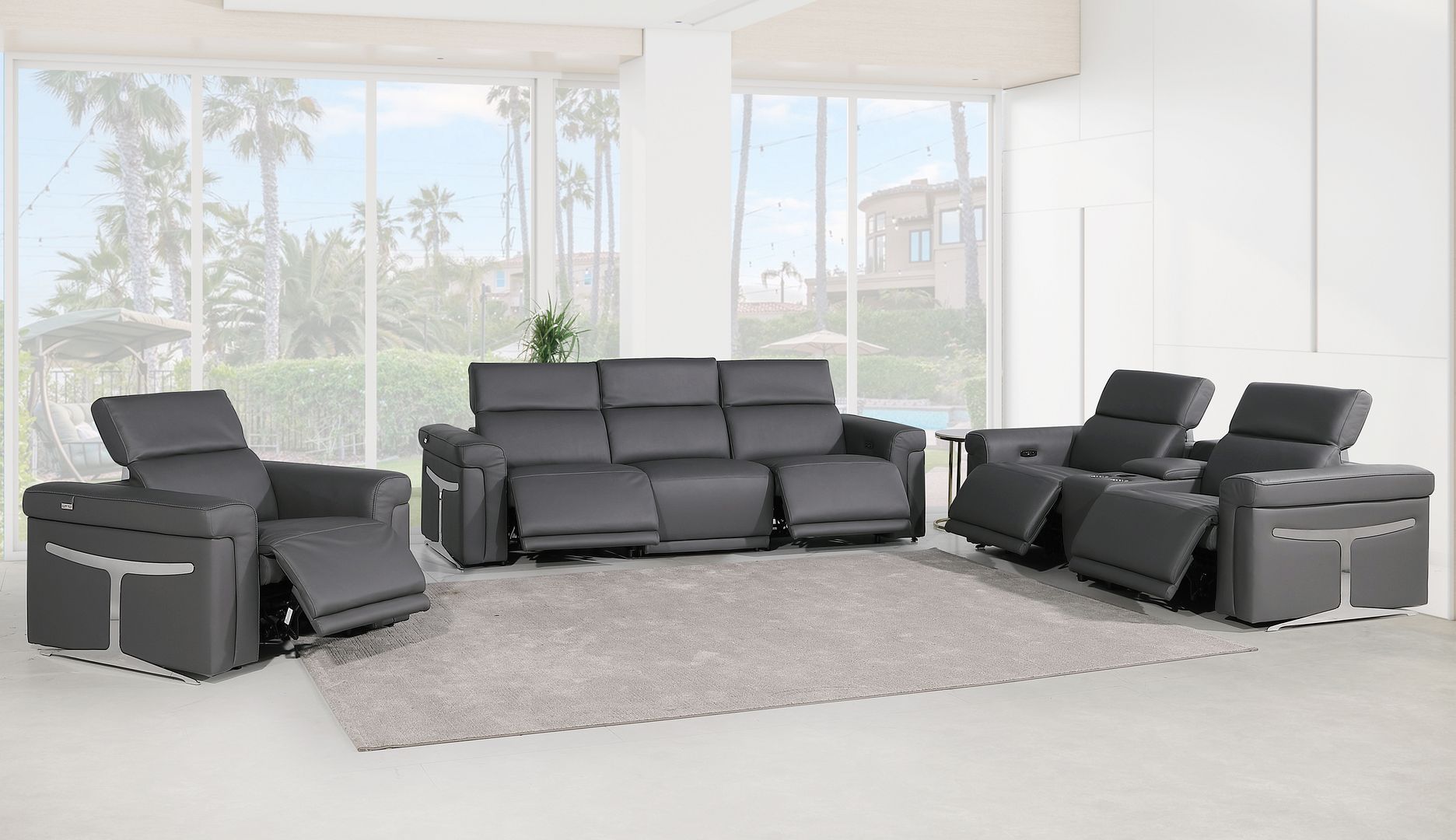 1126 - 7-Piece Modular Power Reclining Sofa, Loveseat & Chair Set In With 5 Power Recliners & Power Headrests