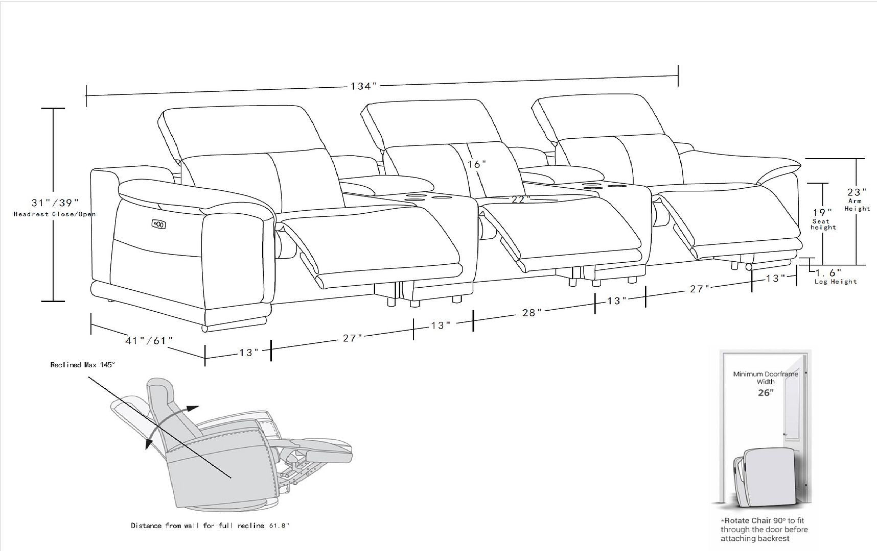 2679 - Power Reclining Sofa And Loveseat In Genuine Leather (5 Recliners With Power Headrests & 3 Consoles)