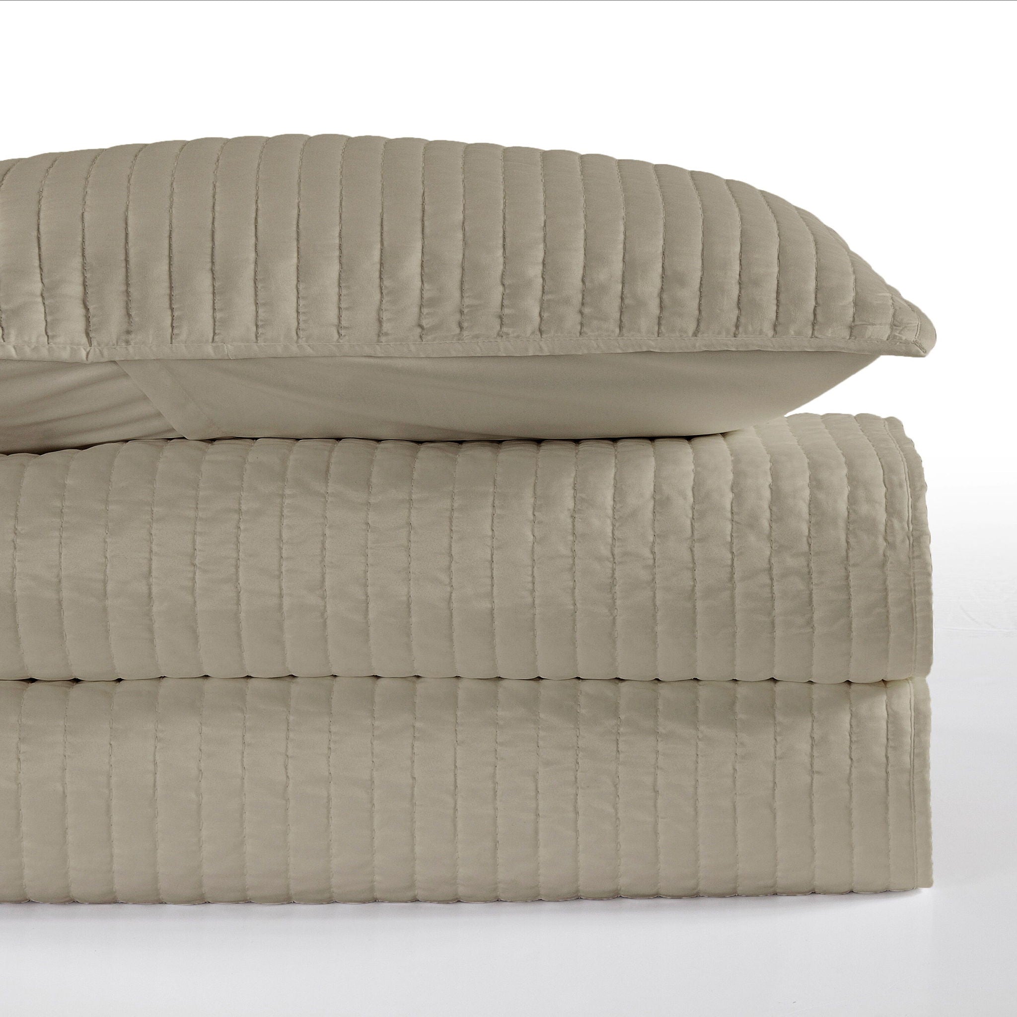 Satin Channel - King Quilt Set (Set of 3) - Taupe