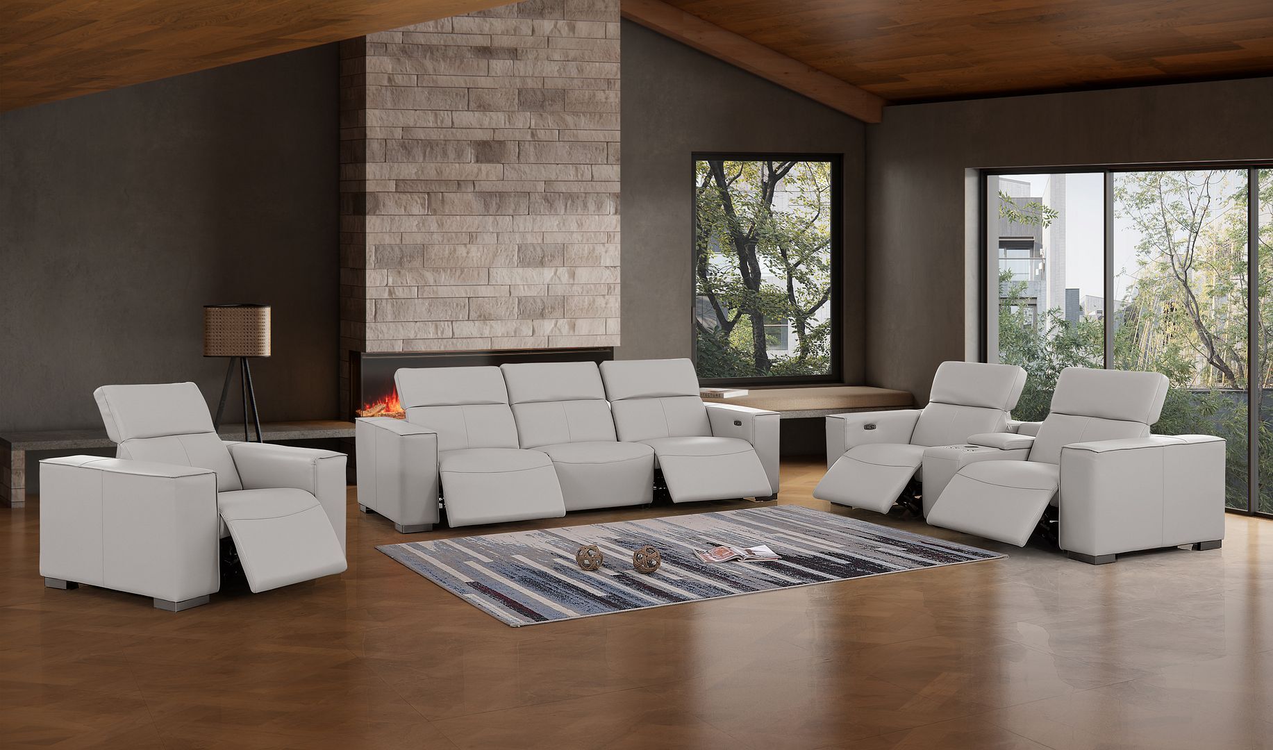 1208 - Modular Leather Set With 5 Power Recliners & Power Headrests