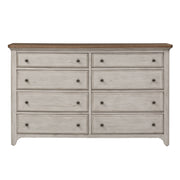 Farmhouse Reimagined - 8 Drawer Dresser - Antique White / Chestnut Tops