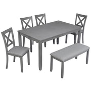 6 Pieces Kitchen Dining Set, Rectangular Wooden Dining Table With 4 Chairs And A Bench