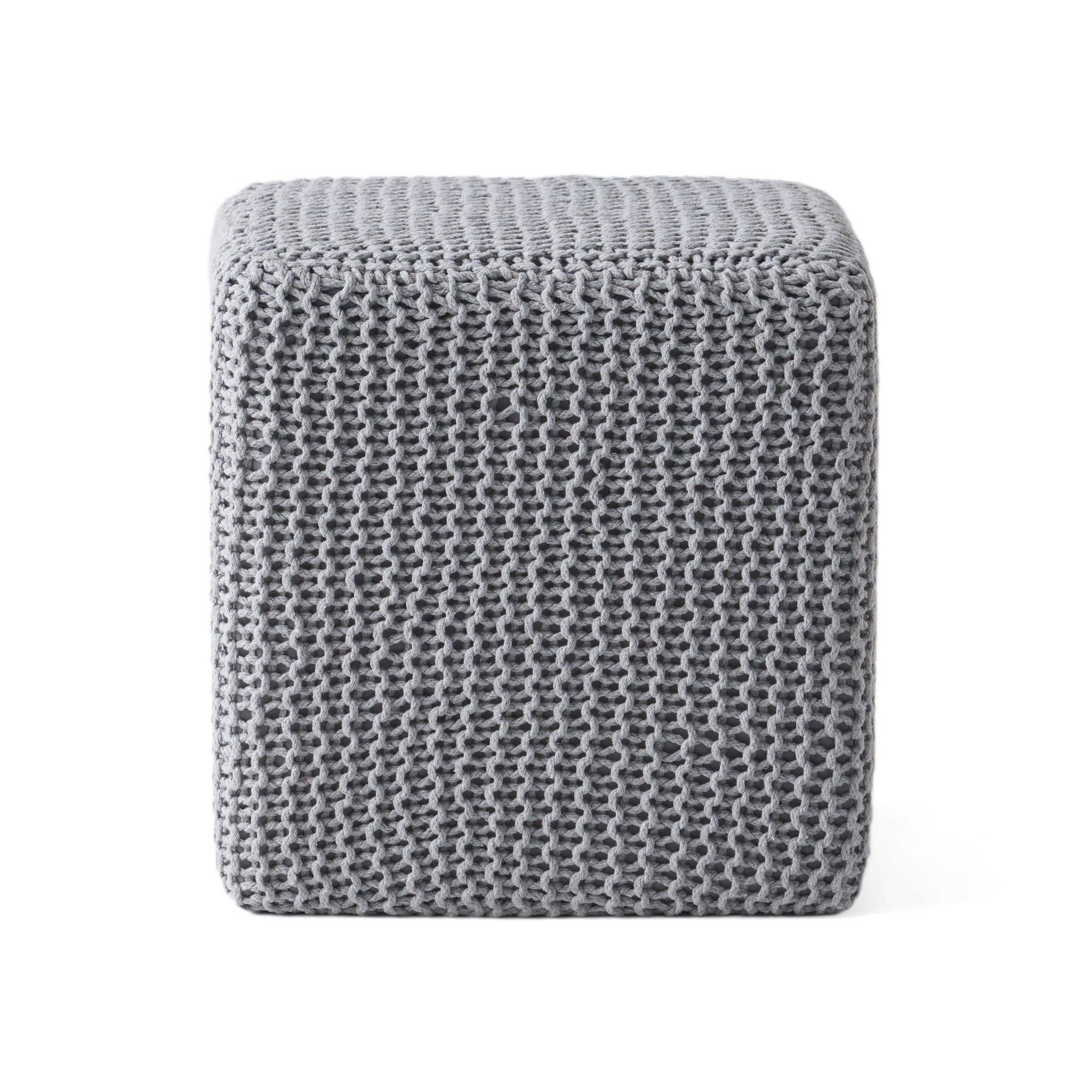 Chabani - Indoor Modern Knitted Fabric Cube Pouf Ottoman - Light Gray