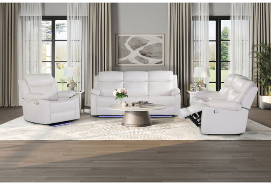 U6026 - Reclining Sofa, Console Reclining Loveseat With Speaker, Glider Recliner With LED - White
