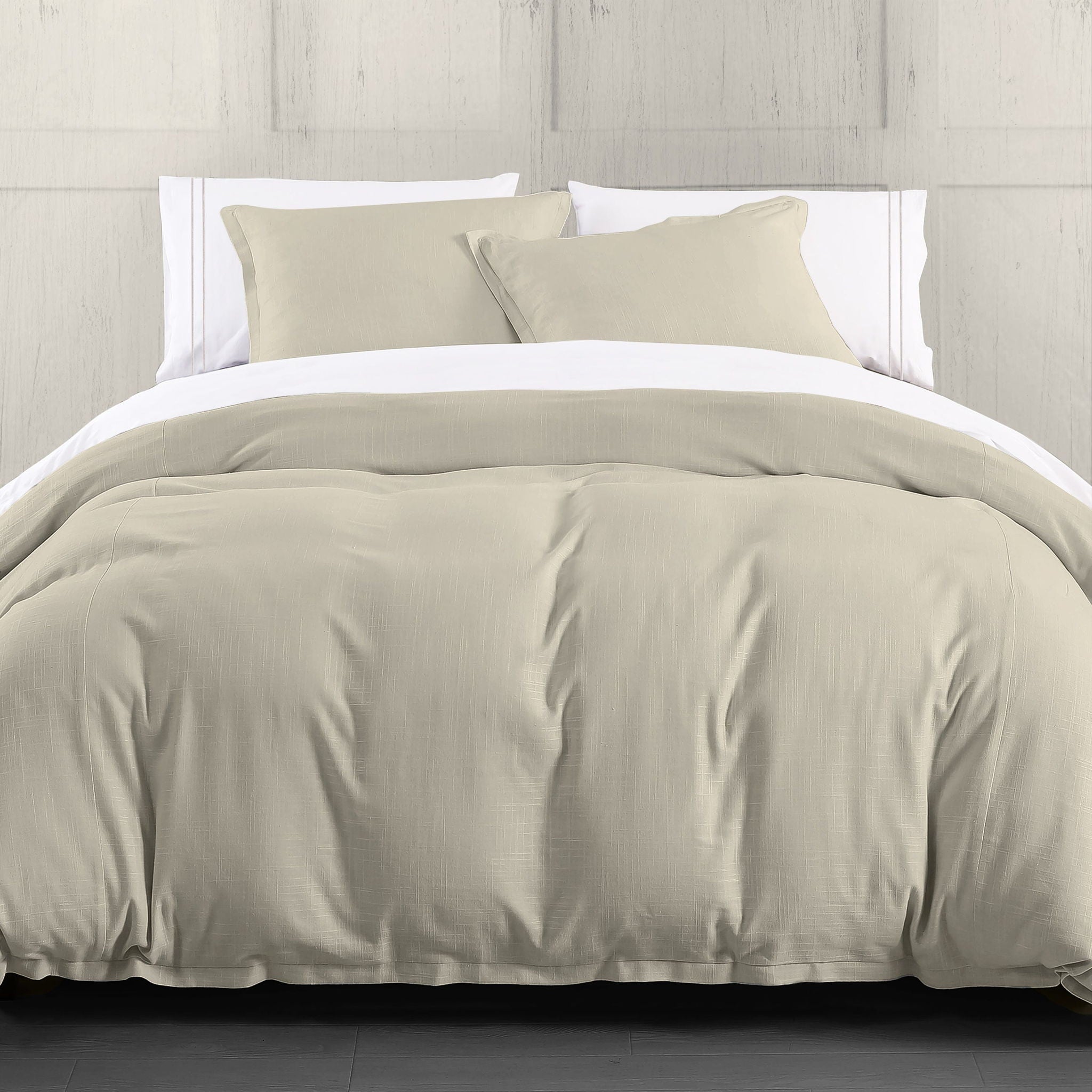 Hera - Queen Washed Linen Flange Duvet Cover Set (Set of 3) - Light Tan