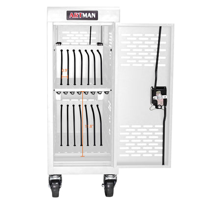 16 Bay Mobile School Charging Cart Station For Chromebook, Tablet And Laptop Computer With Power Strip Included