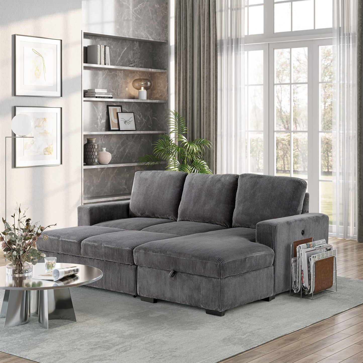 U2660 - Sectional Without Chaise And With Pull Out Sofa Bed - Gray