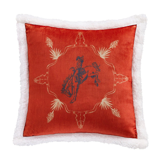 Campfire - Marfa Campfire Sherpa Pillow Bucking Bronco, 6 Per Carton - Red