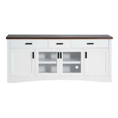TV Console Stand, Glass Doors & Storage Drawers, Adjustable Shelves
