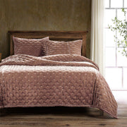 Stella - Full/Queen Faux Silk Velvet Pintuck Quilt Set (Set of 3) - Dusty Rose