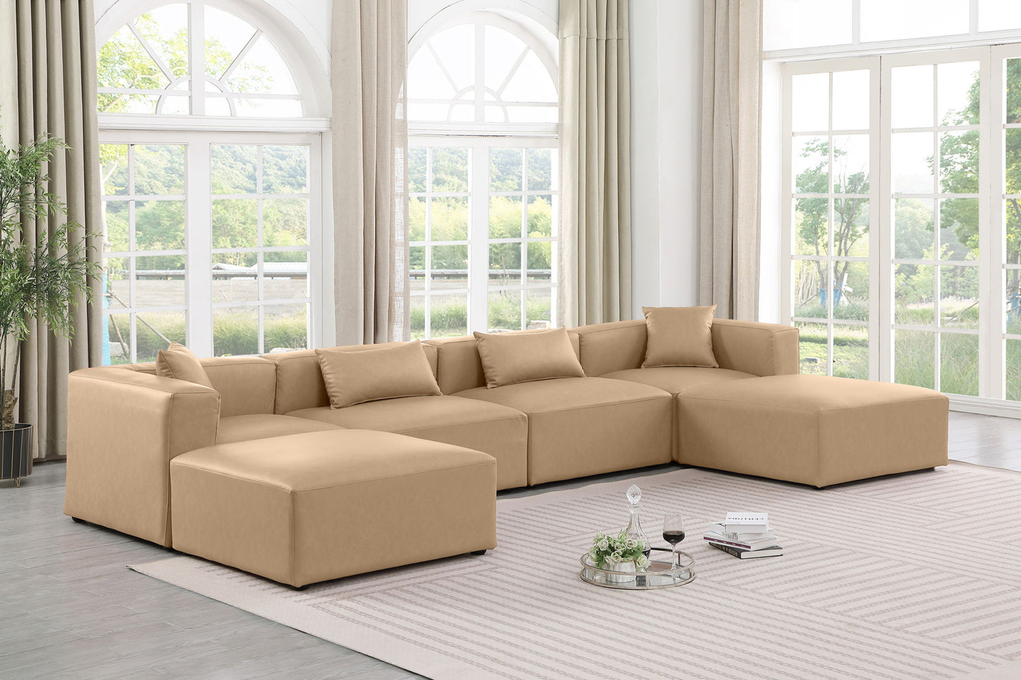 Cube - 6 Piece Modular Double Chaise Sectional - Tan