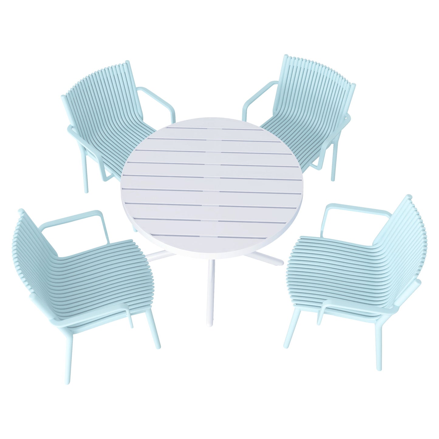 4 Modern Stackable Plastic Armchair Matched With Round Table