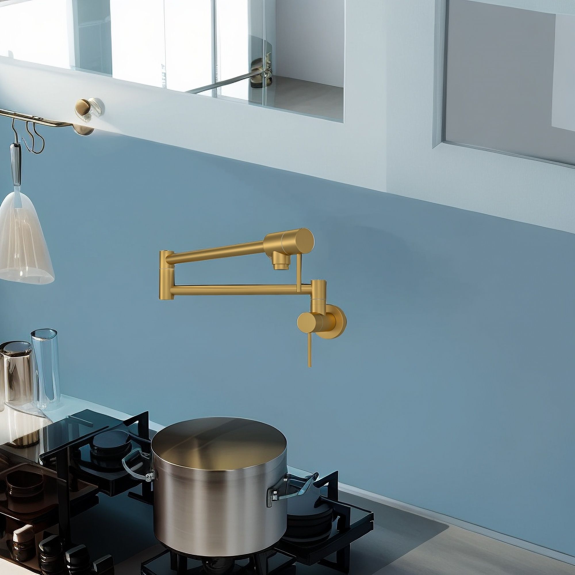 Modern Design Pot Filler Faucet Wall Mount Kitchen Sink, Folding Stretchable