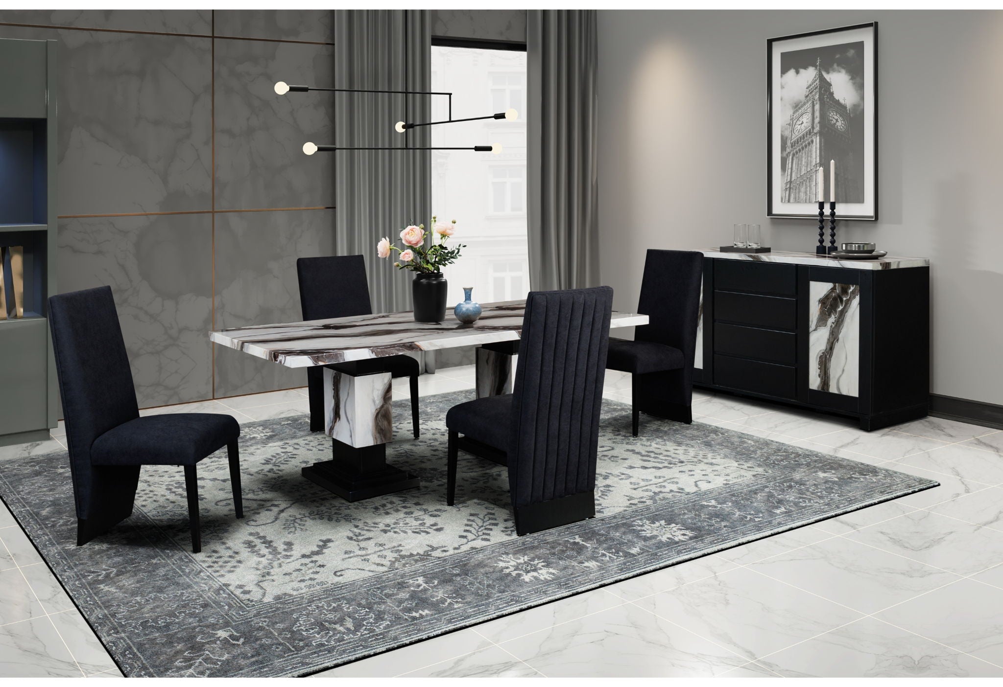 D12 - 9 Piece Dining Room Set (Dining Table And 8 Dining Chair) - Black / White