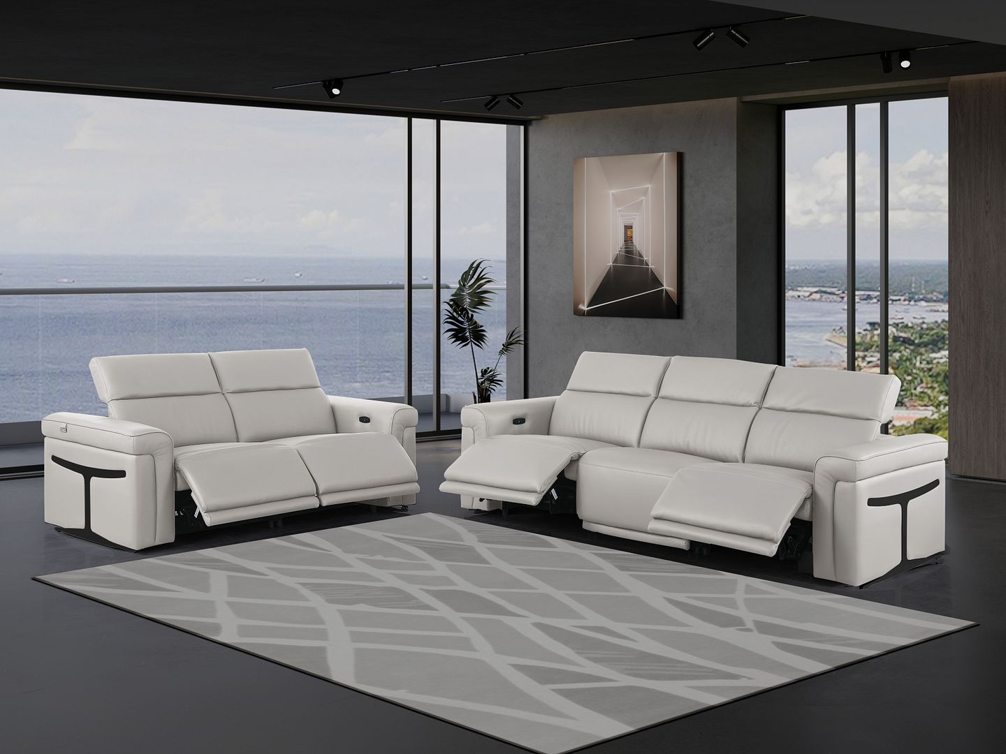 1126 - 5-Piece Modular Power Reclining Sofa And Loveseat Set In With 4 Power Recliners & Power Headrests