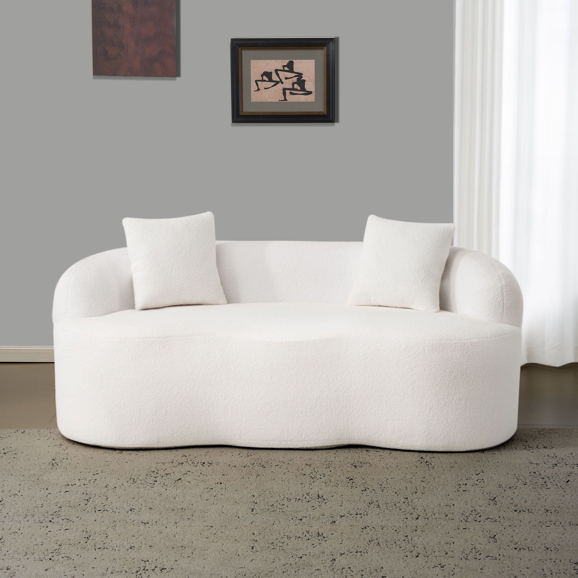 Curved Loveseat Sofa With Round Armrest