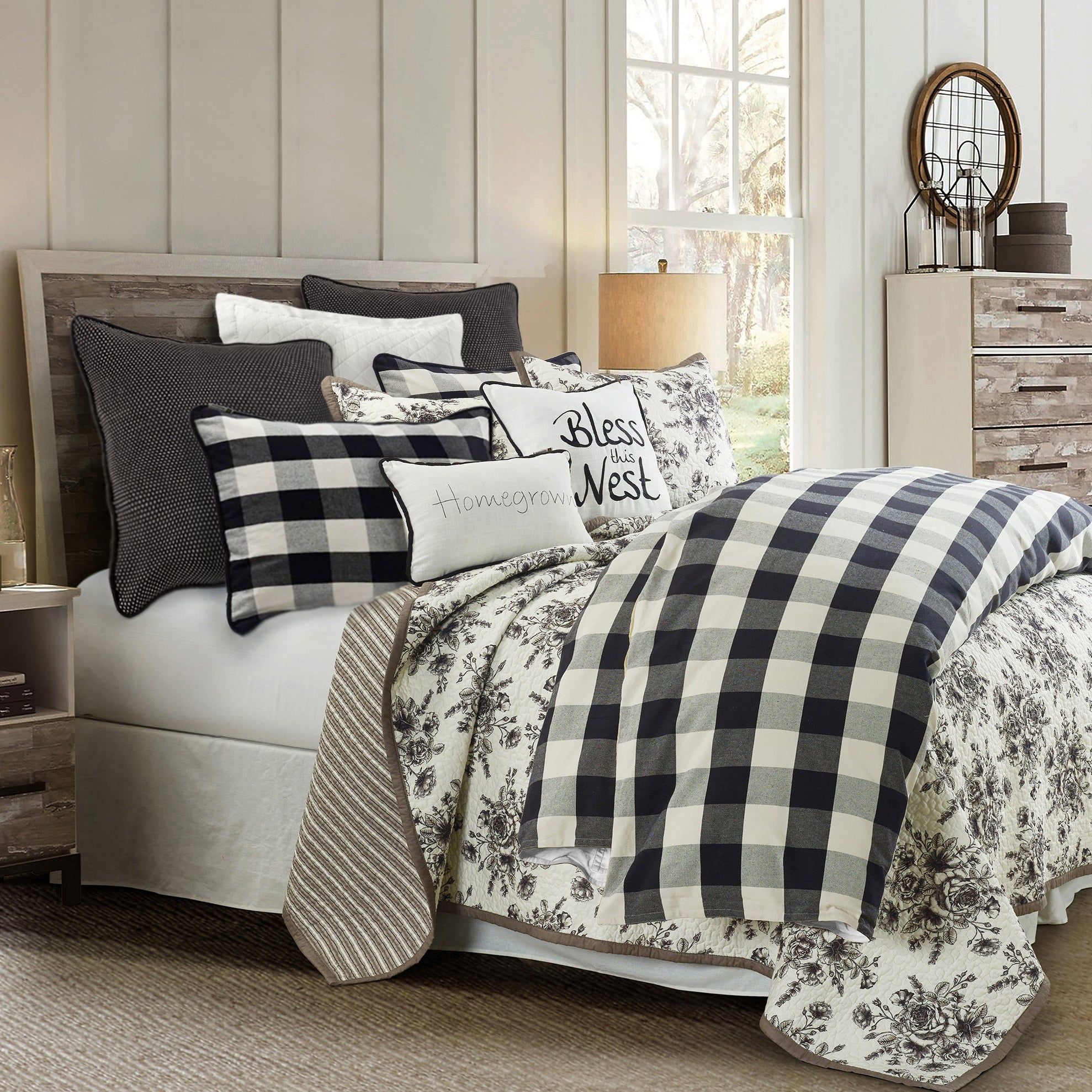 Camille - King Buffalo Check Duvet Cover Set (Set of 3) - Black / Natural