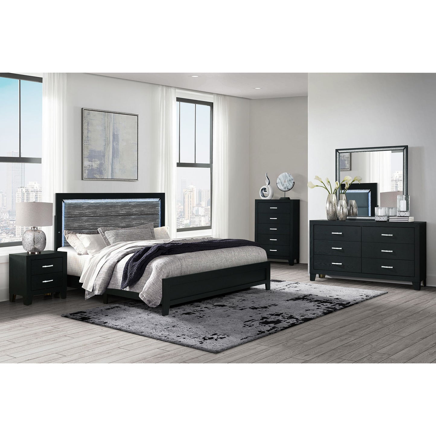 Carlos - Queen Bed With LED - Black