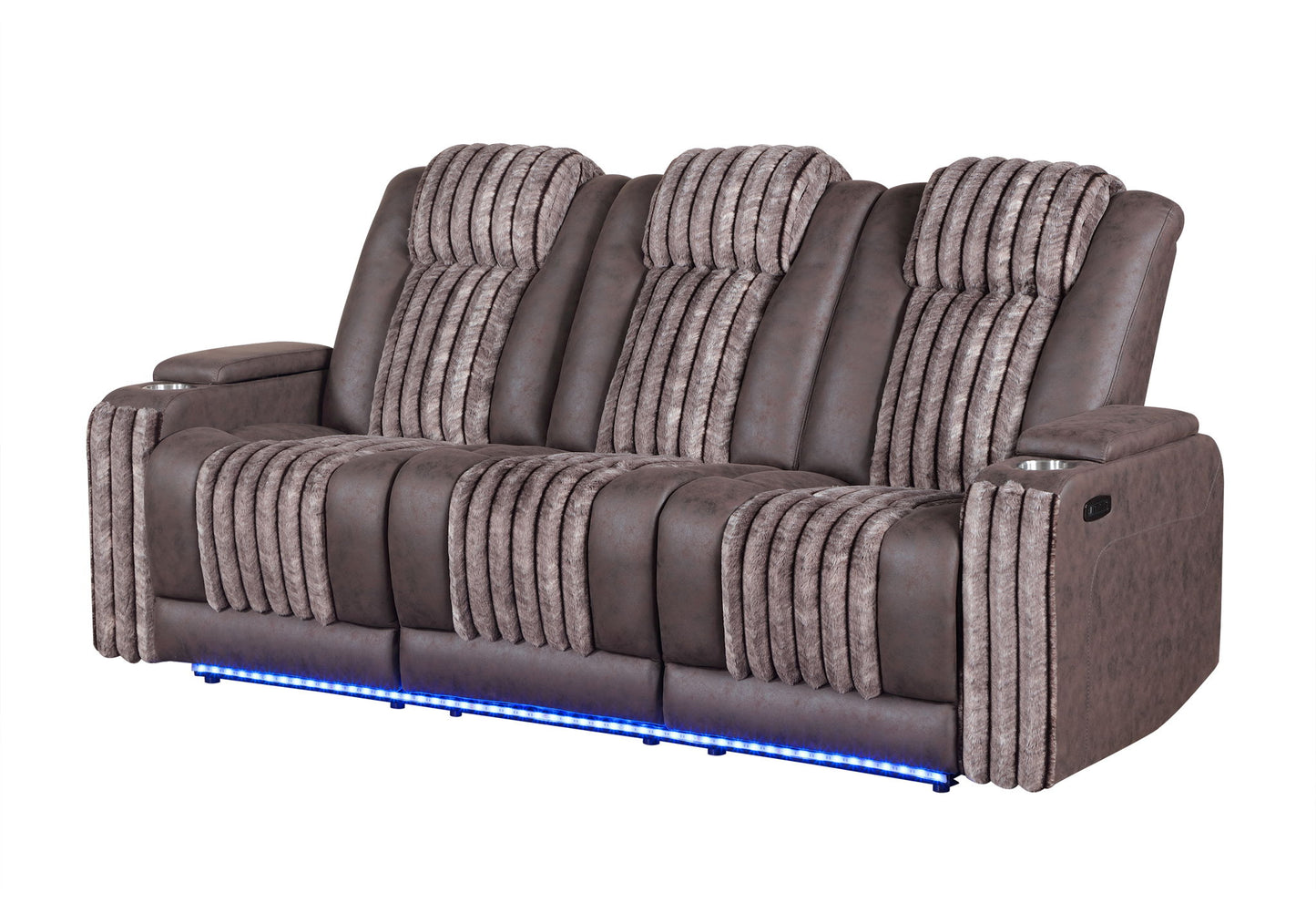 U8000 - Power Reclining Sofa With Power Headrest, Dropdown Table With Wood Trim & Reading Light & LED Light - Brown