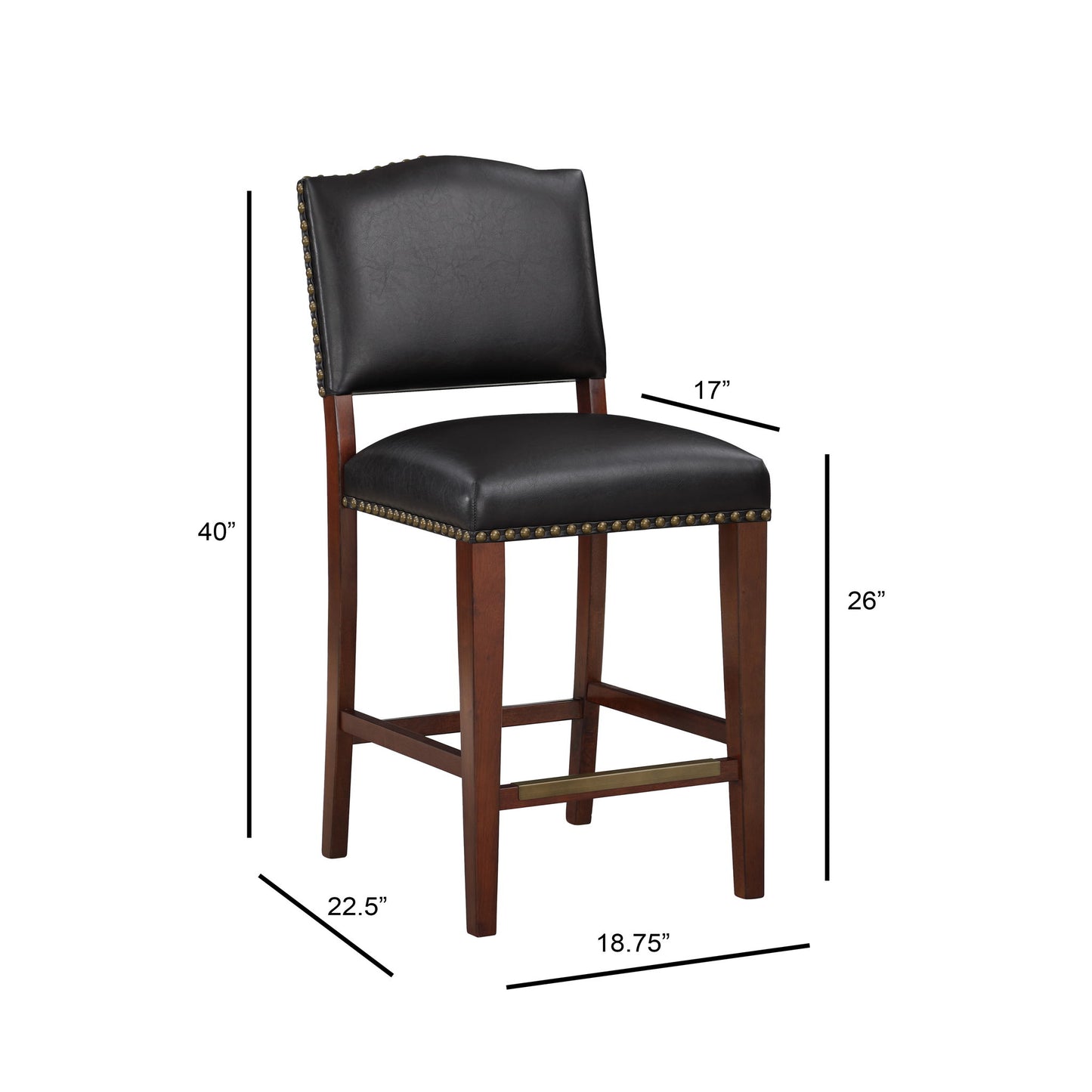 Danbers - Stationary Counter Stool With Nail Heads - Dark Brown