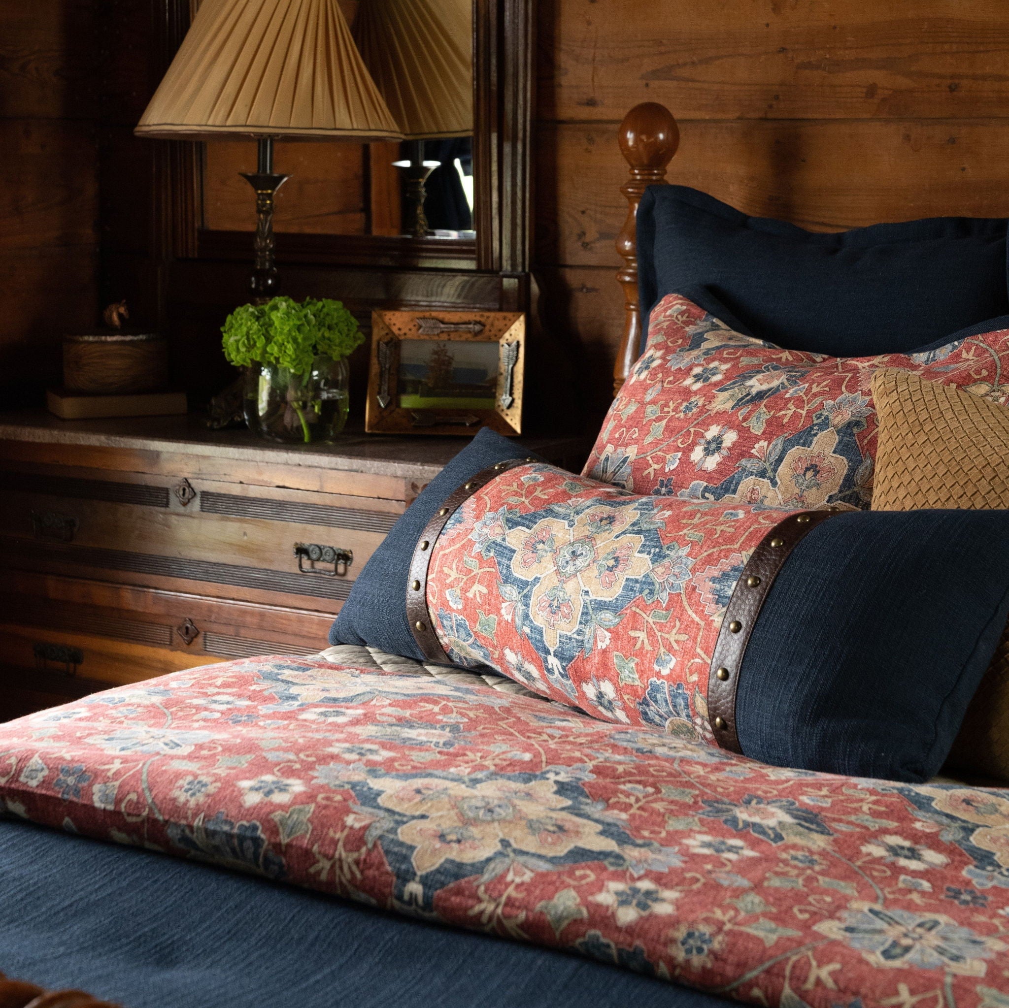 Melinda - King Washed Linen Duvet Cover Set (Set of 3) - Red / Navy