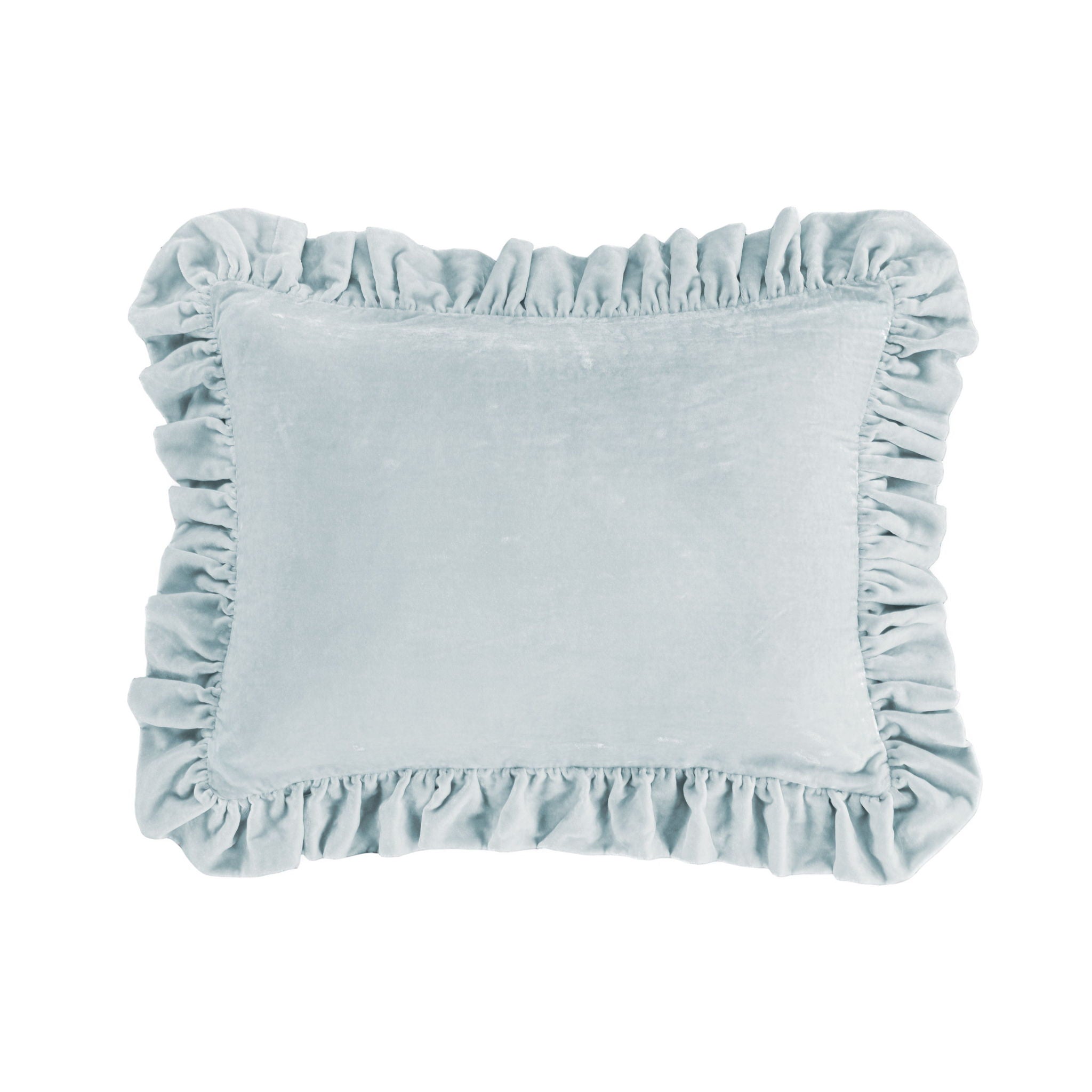 Stella - Faux Silk Velvet Ruffled Oblong Pillow - Icy Blue