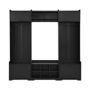 Wide Hall Tree With Shoe Storage, 4 In 1 Entryway Bench With 8 Cubbies, 7 Coat Hooks & Adjustable Shelf For Hallway - Black